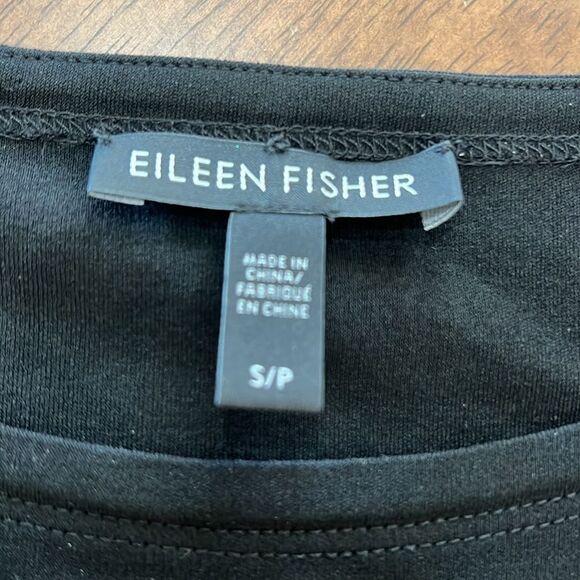 Eileen Fisher Black Longline 100% Silk Tunic Bateau Neck Sheer Chiffon Hem Sz S - Picture 6 of 7